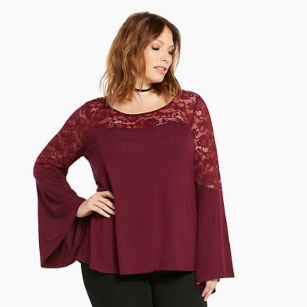 Burgundy Bell Sleeve Lace Top